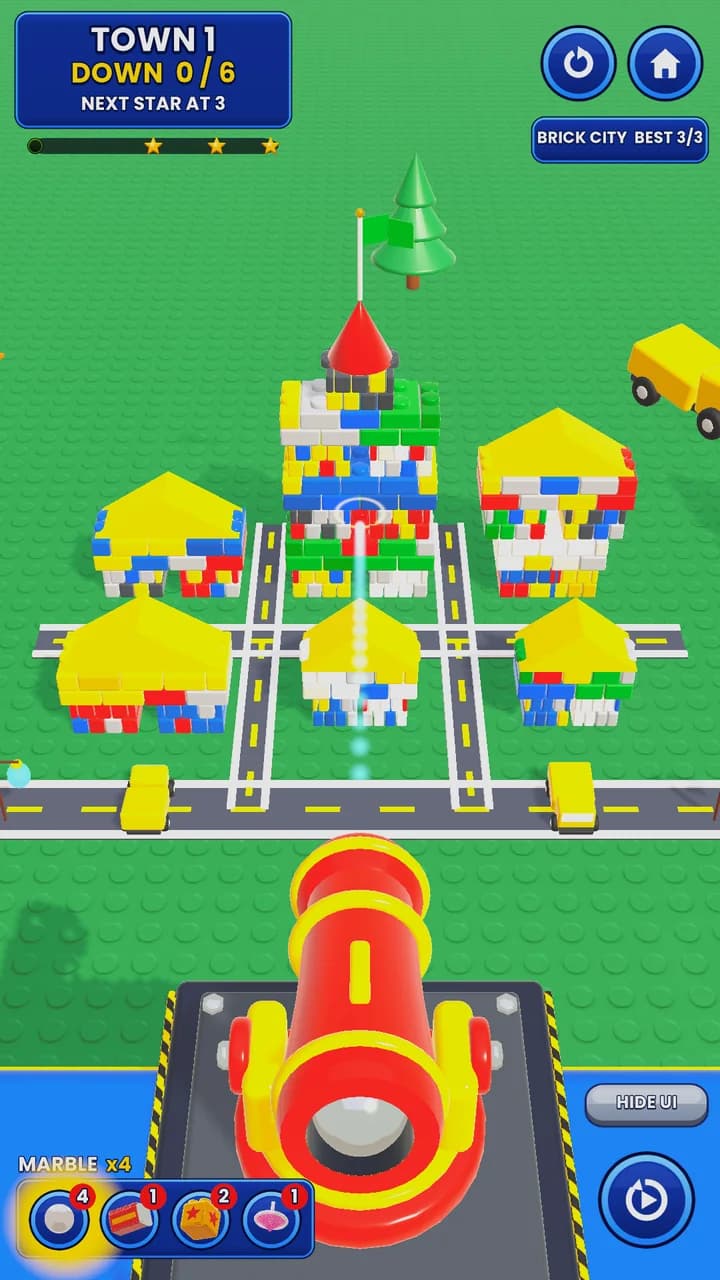 Smash Town: a toy town seen from the cannon's perch